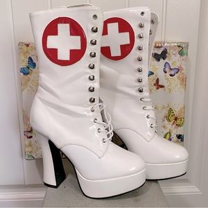 Pleaser nurse medical fetish platform boots